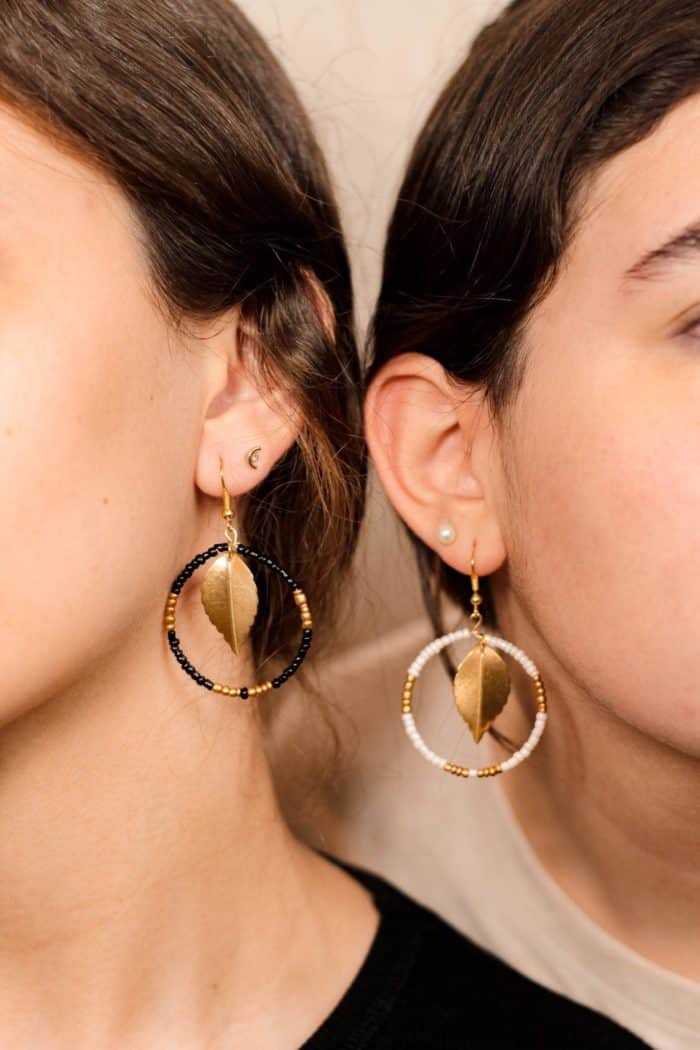 Leaf Drop Hoop Earrings